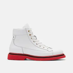 Aiden White Pebble Leather Combat Boots