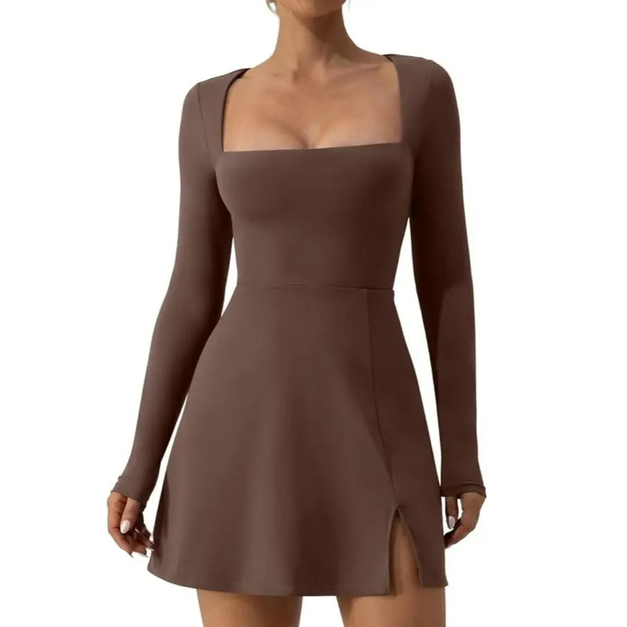 Long sleeved dress-Brown