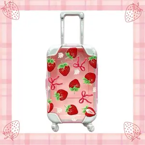 Strawberry Mini Suitcase - Optional 5 Random Lip Gloss/Lip Balm, Lip Oil & Scrunchie - Perfect Holiday Gift - US Size 9.5x5.22 Inches Lipstick Makeup - Glossy Cosmetic