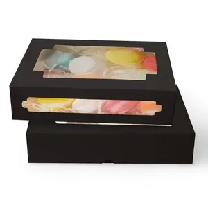 50Packs Auto-pop Black Cookie Boxes for  Giving 8x5.3x2 inch Black One Second Fold Bakery Box with Window  Box for Donuts Candies and Biscuit