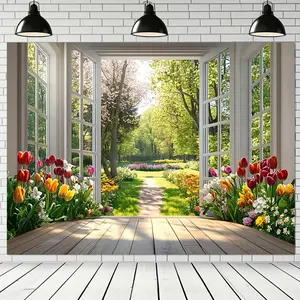 1pc 2D Tulip Wall Mural Spring Garden Theme Multiple Sizes Vibrant Design Polyester Backdrop Modern Home Decor Perfect for House Living Room Gift Ideas Garden Enhancement