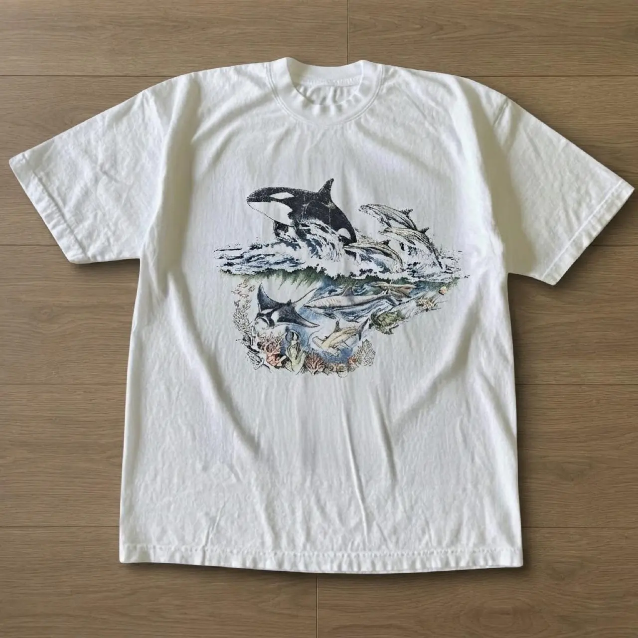 Gildan Men's and Women's T-shirt, Deep Sea Life Orca and Marine Animals Graphic Tee, Animal Tee, Gifts Shirt, Unisex Vintage Graphic Tees Gothic Grunge Y2k Emo Scene Amity Affliction Style Clothes Men Women Streetwear