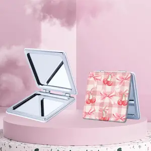 Girly Bow Strawberry Pattern Makeup Mirror, Folding Square Handheld Mirror, Portable Cosmetic Mirror, Travel Makeup Mirror for Women & Girls, Daily Holiday Birthday Gift