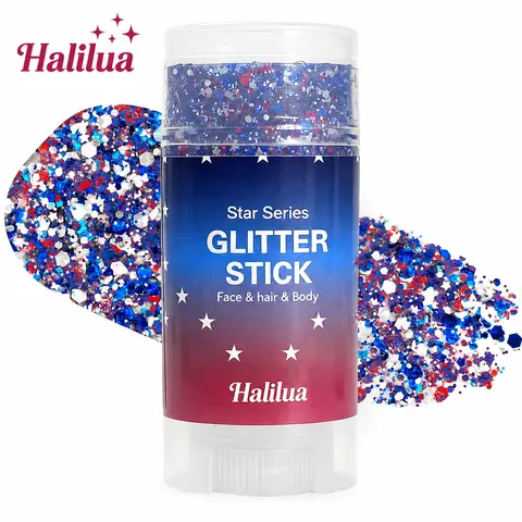 4th of July Glitter Stick, Red White & Blue Face, Hair & Body Glitter for Independence Day, Patriotic Party & Festival Makeup
