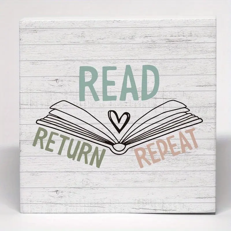 Reading Corner Decor Wood Box Sign, Aesthetic Room Decoration, Office Home Decor, Reading Nook Library Desk Decor, Book Reading Lovers Gifts, Read Return Repeat Wooden Box Block Sign for Home School Classroom Library Shelf Decor 5x5inch