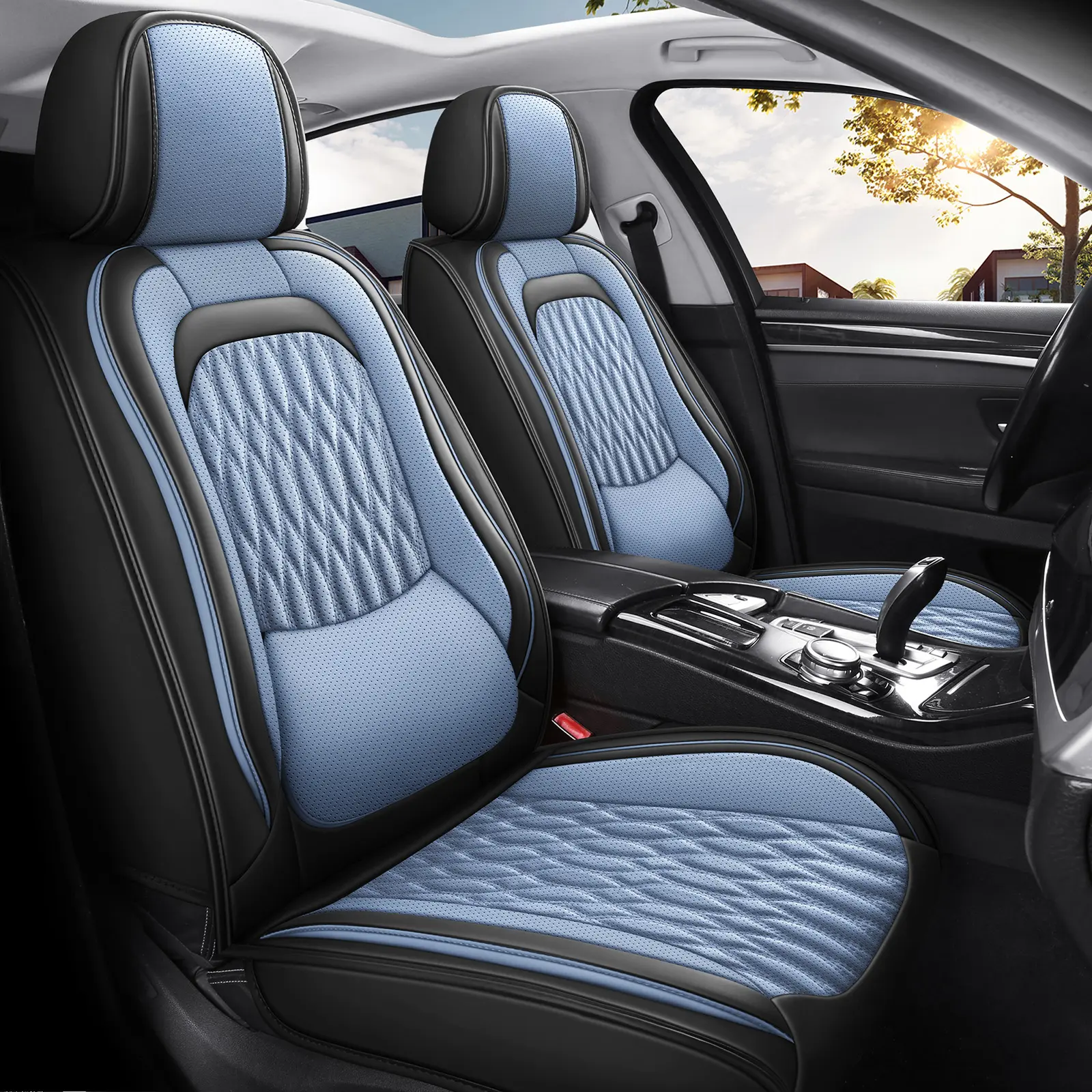 OTOEZ Nappa Leather Waterproof Universal Car Seat Covers Full Set - 5 Seat Covers with Airbag Compatibility & Storage Bags Car Seat Accessories Seat Protectors