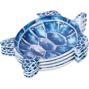 Indigo Sea Turtle-Shaped Melamine Dessert Plates - Ocean Theme, BPA-Free, Dishwasher Safe, for Dessert, Snacks, Appetizers, and Fruit, Blue, 7.5 x 6 Inch, Set of 4