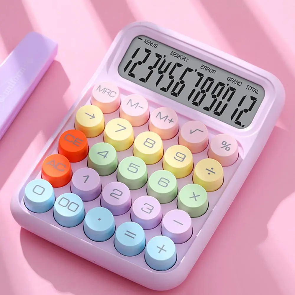 Colorful Keyboard Calculator, 1 Count Round Mechanical Keyboard Desktop Calculator, Accounting Supplies for School Student Office (Batteries Not Inclu