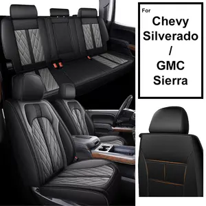 For Chevy Silverado/GMC Sierra 1500 2500/ 3500HD 2019 2020 2021 2022 2023 2024 2025 2026 Custom Car 5-Seat Covers Full Set Waterproof Fuax Leather Full Coverage Front & Rear Full Set All inclusive Customed Car Cushions