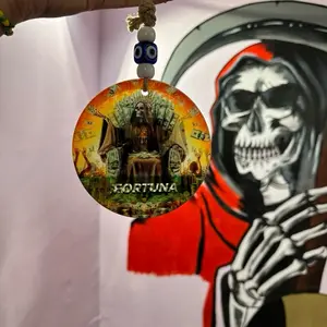 Holy Death Santa Muerte Protection Wall Piece with Fortuna Design and Beaded Charm for Spiritual Decor