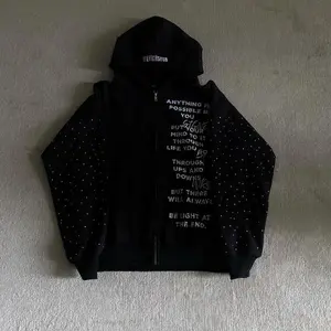 American Fashion Embroidery Personality Flash Diamond Oversize Zipper Hoodie Men New Harajuku Gothic Casual Joker Sweatshirt Menswear Tops