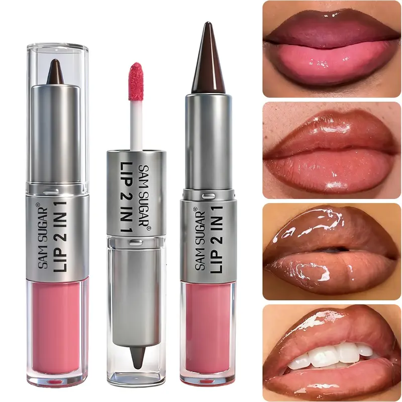Two-In-One Lipstick & Liner Mirror Finish, Smudge-Proof, Quick-Dry, Perfect for Parties, Birthdays, Gifts, Surprises, Lip Definer, Lipstick Lipgloss, Lip Product