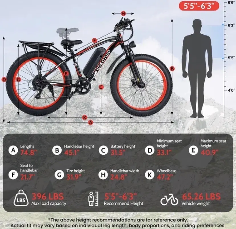 26''Fat Tire Electric Bike for Adults 1500W 34MPH Off Road Fast Mountain Ebike