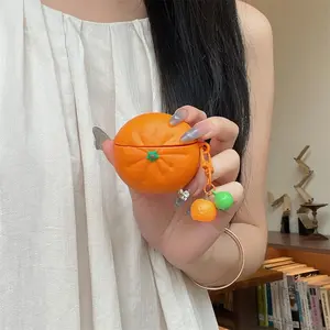 Cute Orange Fruit Silicone Earphone Cover with Same Orange Pendant for AirPods 1 2 3 4 Pro Pro2 Pro3
