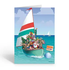 Stonehouse Collection Sailboat Christmas Card, Sailing Nautical Holiday Card, 5x7, 18 Ocean Cards and Envelopes - Made in the USA