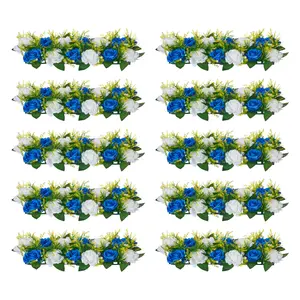 VEVOR Flower Ball Arrangement Bouquet 10 PCS, 19.6 x 8.6 Inch Artificial Flower Balls Wedding Table Centerpieces, Faux Rose Arrangements for Wedding Centerpiece Home Decoration, Blue and White Roses