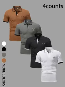 Effortless Clean Fit: 4-Pack Premium Men's Top Breathable Graphic Polo Shirts | Minimalist Summer Business Casual Wardrobe Essentials for Daily Comfort