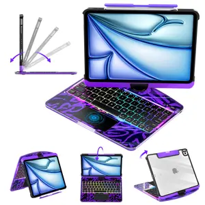 Transparent Y2k Purple iPadCase Compatible with Apple iPad (8.3'/10.2'/10.9'/11'/12.9'/13 inch )ipad 7-11th(A16)/ipad air(2022-2026) / ipad pro (2018-2025) and ipad mini, with RGB Backlit Keyboard, Pencil Holder&Type-C Charging
