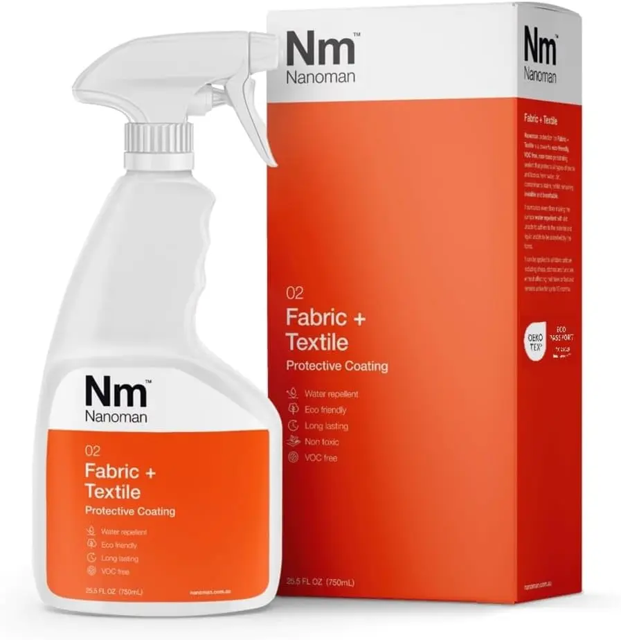 Nanoman Fabric Protector Spray 750mL – Waterproof & Stain Repellent for Couch, Sofa, Upholstery, Clothing & Outdoor Fabrics – PFAS-Free, Non-Toxic, Non-Aerosol