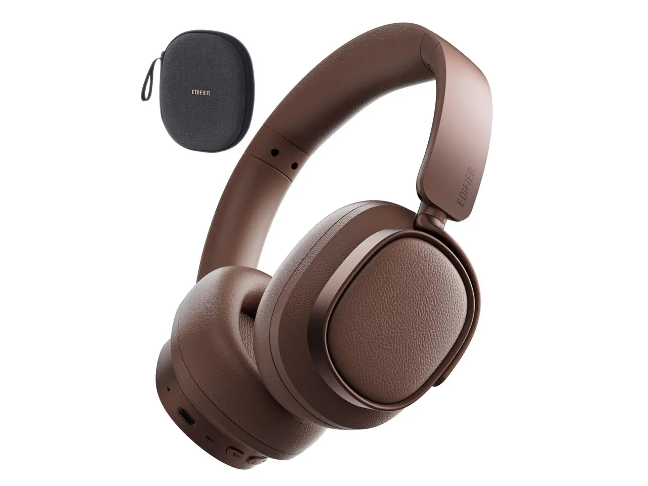 Edifier ES850NB Active Noise Cancelling Headphones, Over Ear Bluetooth Headset, 92H Playtime Wired & Wireless Hi-Res Audio Certified, Fast Charging Clear Calls for Home Office Travel - Brown