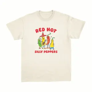 Red Hot Silly Peppers Graphic T-shirt, Funny Band Parody Tee, Cool Music Lover Gift, Trendy Concert Apparel