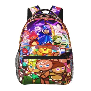 Fashion Cookie Run Kingdom backpack with large capacity—daily commuter bag for outdoor hiking and business; cartoon casual Cookie Run Kingdom merchandise laptop daypack/school bag for women, men, and gift giving.