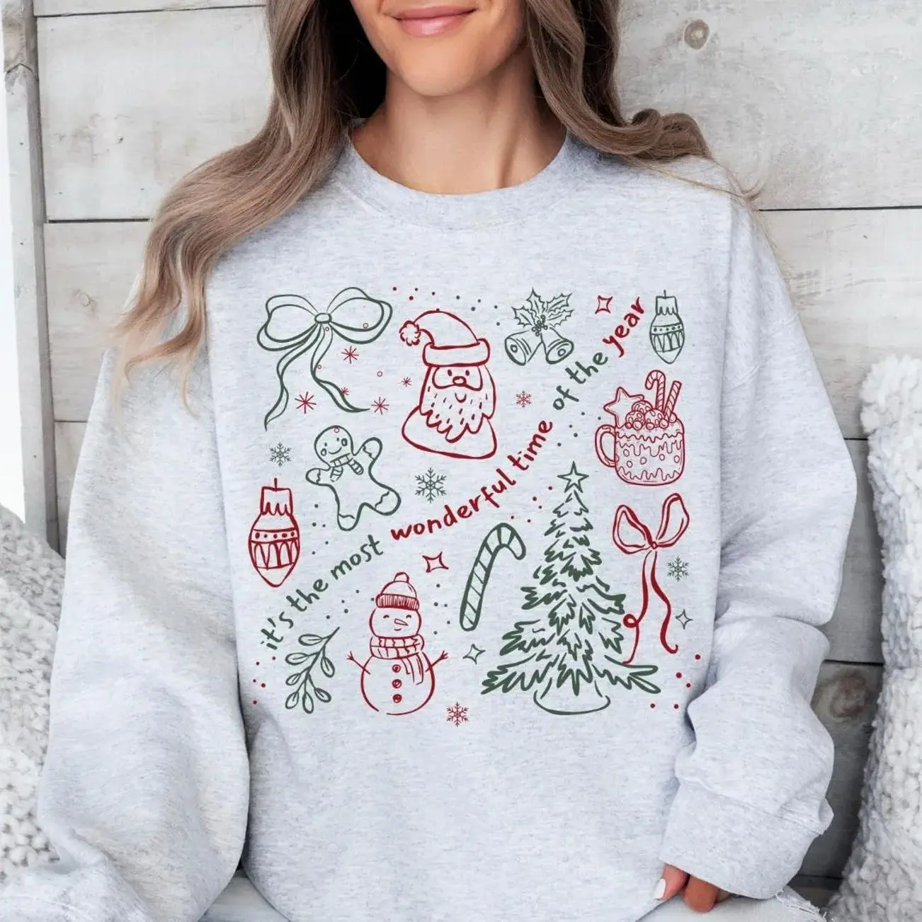 Most Wonderful Time Christmas Sweatshirt, Women's Holiday Crewneck, Festive Xmas Sweater, Cute Christmas Tree Graphic Jumper, Winter Holiday Party Apparel, Cozy Aesthetic Christmas Gift For Women, Seasonal Family Matching Holiday Sweatshirt