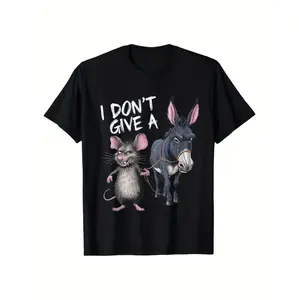 Funny Plus Size Graphic T Shirt For Men With Donkey And Mouse Design Soft Breathable Cotton Crew Neck Tee