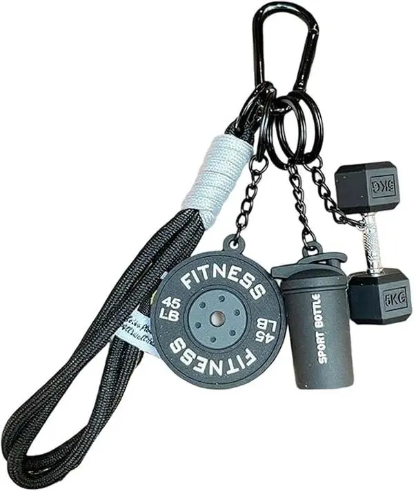 Aesthetic Dumbbell Shape Keyring with Weight Charms - Cute Keychains for Keys, Casual Wear & EDC Gear, Bag/Purse Accessory, Gift for Women & Men, Keyrings For Keys, Key Chain Decorations