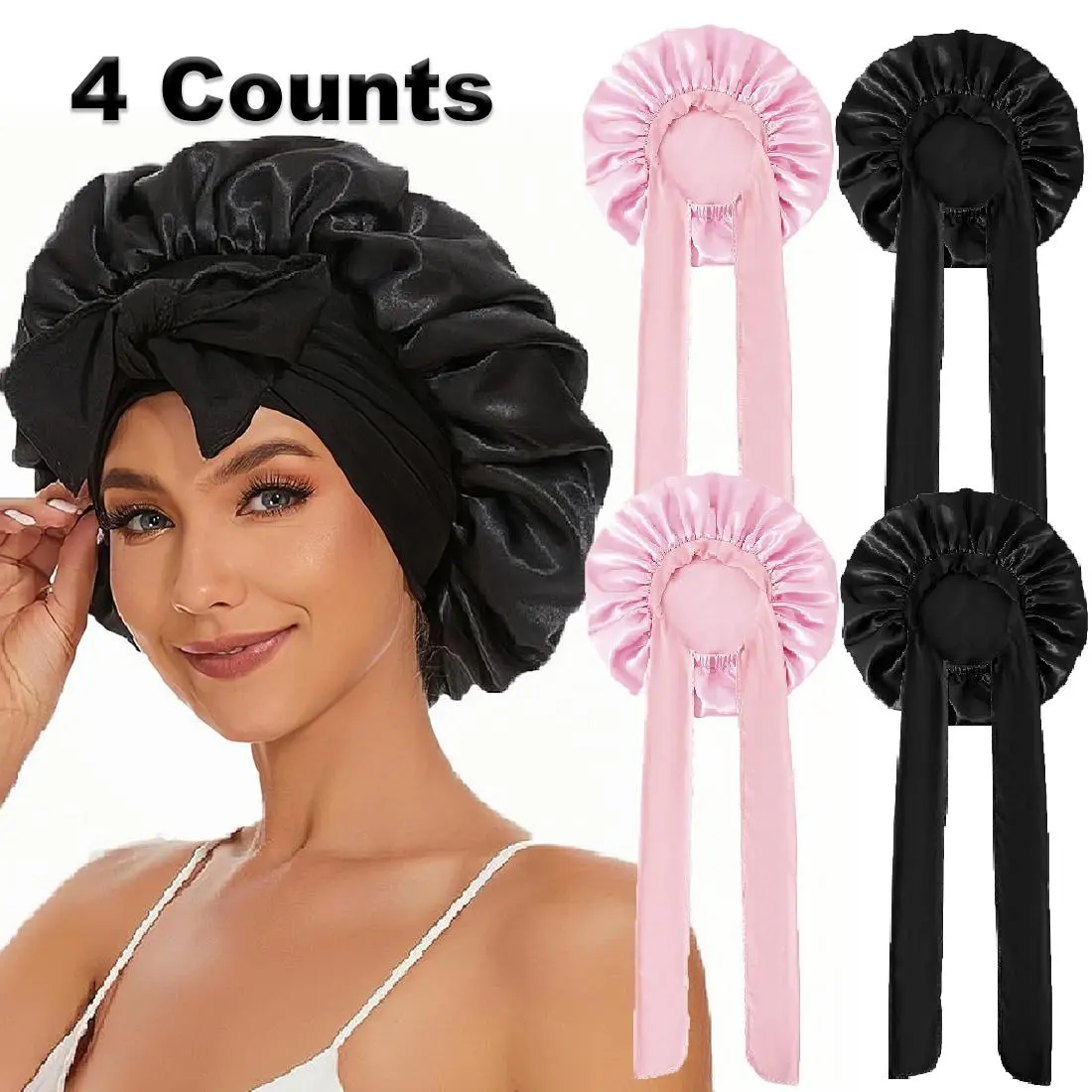 Solid Color Hair Bonnet, 4 Counts/set Wide Band High Elasticity Hair Bonnet, Fashionable Sleeping Bonnet for Women & Men, Bonnets For Sleeping, Heatless Styling Tools, Haircare