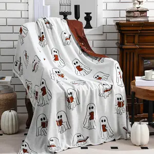 Valentine's Day Halloween  Reading Book Blanket 50 x 60 Inches Soft Knit Throw with Ghosts Reading Book  Halloween Valentine's Decoration  for Living Room Couch Sofa Bed