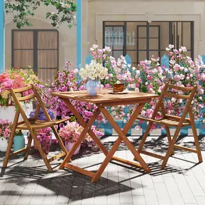COSTWAY - 29.5 Inch x 29.5 Inch  Patio Dining Table with Teak Painting and Umbrella Hole
