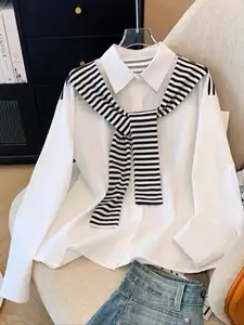 Women's Loose Fit Single Button Long Sleeve Casual/commute Shirt Blouse, Stylish Daily Wear Top, Comfortable Office Attire