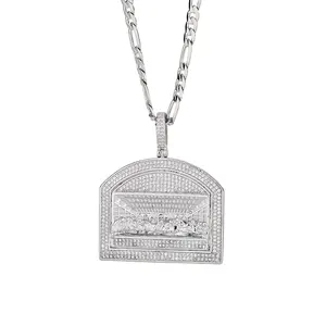 Supper Cubic Zirconia Last Supper Jesus with His Disciples Pendant Necklace for Men Hip Hop Jewelry 14K Gold Plated Figaro Chain 24 Inches