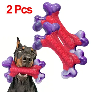 FRIENHUND Indestructible Nylon Dog Chew Toy for Aggressive Chewers - Large Breed Bone-Shaped Geometric Chew Toy with Purple & Red Design, Durable Interactive Dental Health Toy for Teething Puppies