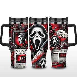 Scream Ghostface Horror Movie Character 40oz Tumbler With Handle, 30th Anniversary Horror Character Tumbler, Gift for Horror Movie Lover