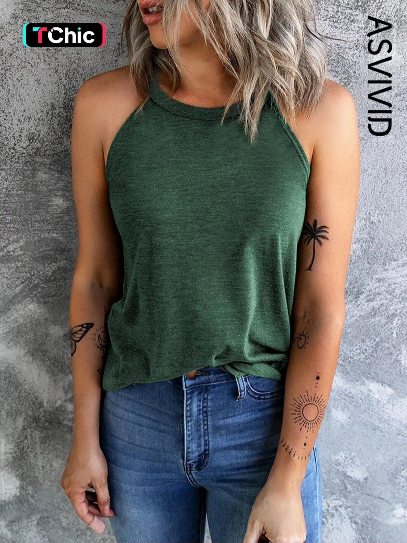 Women's Plain Halter Neck Tank Top, Summer Clothes Women, Minimalist Casual Sleeveless Top for Summer, Ladies Basic Clothing for Daily Wear, Comfort W