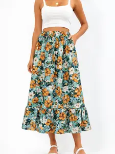 Tropical Floral Midi Skirt  | Falda Verano Elegante con Cintura Elástica