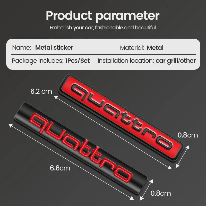 1pcs Metal Car Styling Quattro Badge Emblem Rear Trunk Decor Sticker Decals For Audi Quattro A4 A5 Q5 A1 Q7 B6 B8 B7 B9 B5 A3