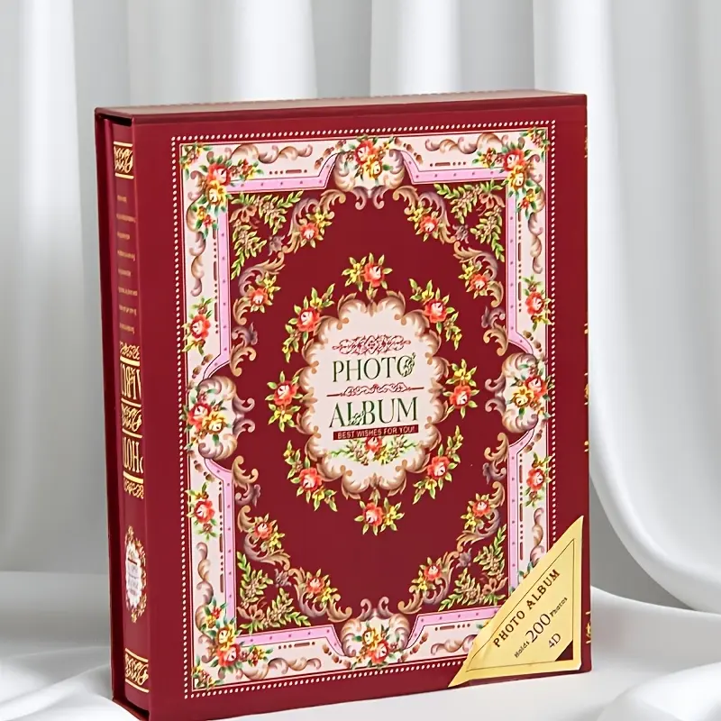 Large 6-Inch 200 Vintage High-End Exquisite Photo Album, Family Photo Storage Commemorative Album, Flowers