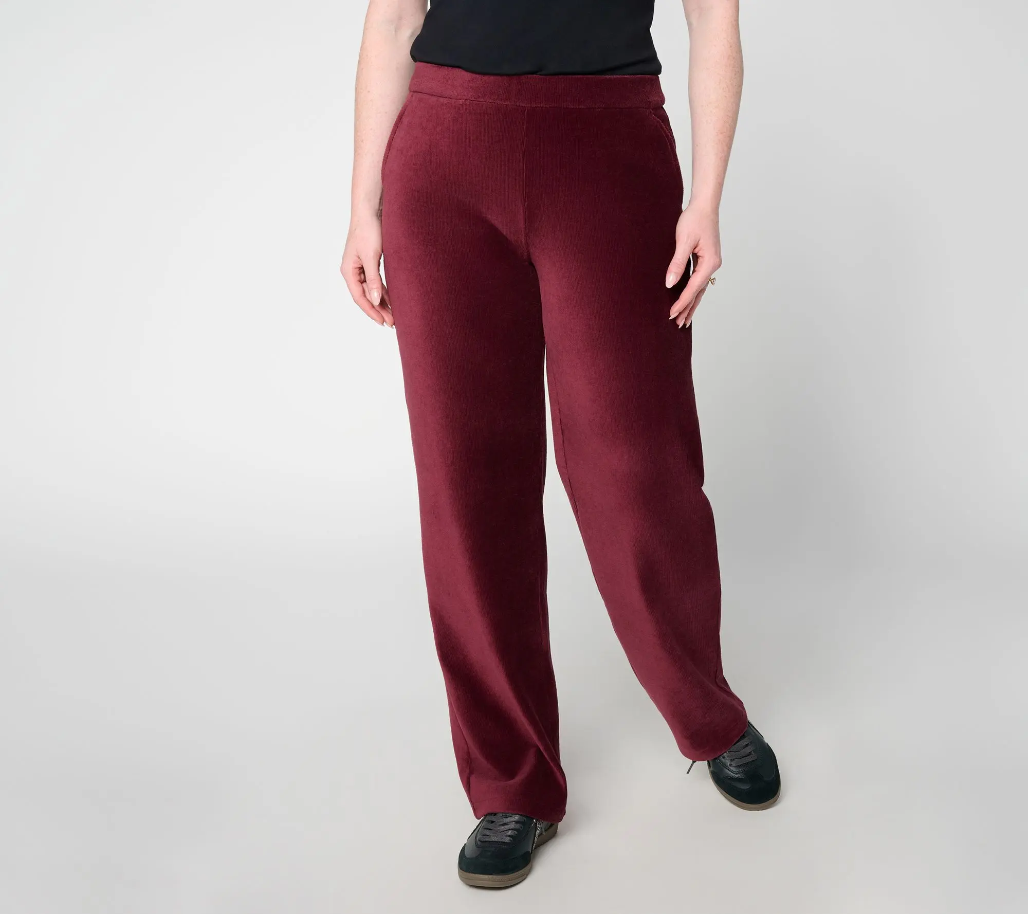 Susan Graver Regular Weekend Knit Corduroy Wide Leg Pants w/ Pockets