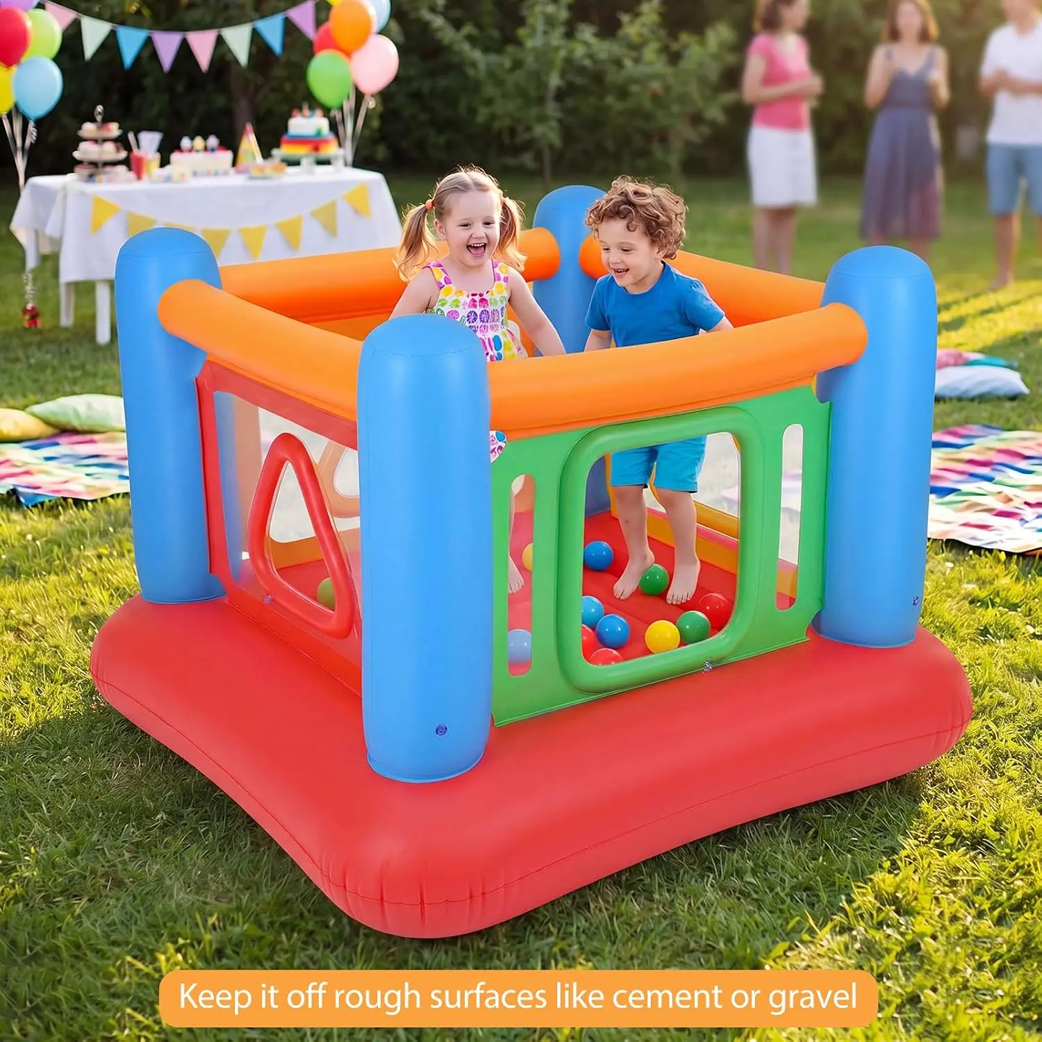 Costzon Inflatable Bounce House for Kids 3-6, Blow Up Castle Jumping House with Safety Net, Backyard Playhouse for 2 Kids with Ball Pit, Indoor Outdoor Children's Bouncy Jumper House for Boys Girls