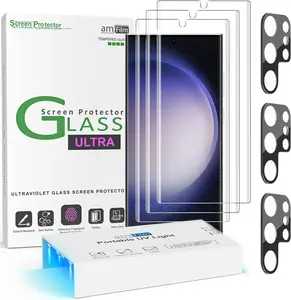 amFilm for Samsung 3D Curved Screen Protector for Samsung Galaxy S22 Ultra/S23 Ultra/S20 Ultra/S20 Plus/S20/S10 Plus/S10/Note 20 Ultra/Note 20/Note 10 Plus/Note 10, Fully Compatible with UltraSonic Fingerprint Scanner and S Pen, UV Gel Application, 2 Pack