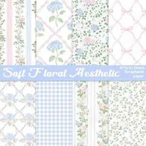 8/16/32 Sheets Blue Floral Scrapbook Paper, 5.8x5.8'' Size, For Junk Journal, Scrapbook Page, Gift Wrapping, Photo Albums, DIY Crafts Material Paper