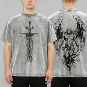 Saint Michael The Archangel x Flaming Sword T-Shirt Washed Christian Shirt, Aesthetic Clothes ,Scales of Justice , Jesus Tees, Christian Merch, Archangel Michael Tees ,Outfit Church