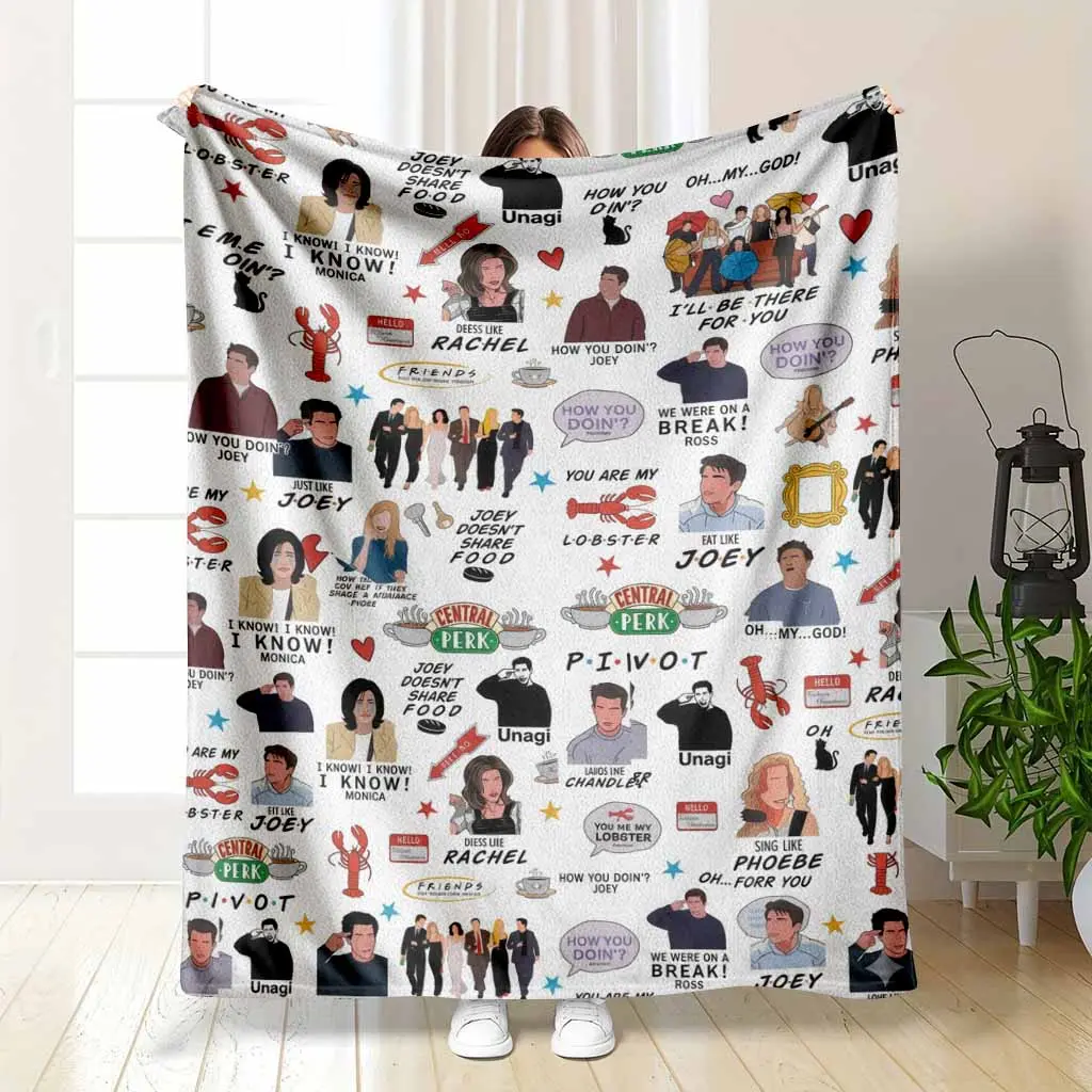 Friends TV Show Friendsthemed Flannel Blanket Featuring Iconic Characters & Quotes Soft Cozy Plush Ideal for Living Room Bedroom Sofa Apartment Decor Gift for Fans