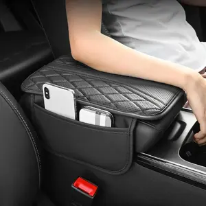 Car Armrest Box Heightening Pad with Side Storage Bag – PU Leather Center Console Cushion with Pocket, Car Interior Decoration Accessory, Console Pad Protector & Support – Great FathersDayGift