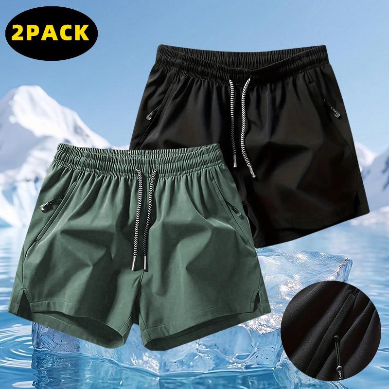 Pack of 2 men’s ice silk casual shorts—breathable, high-waisted athletic shorts that dry quickly for fitness. A summer essential suitable for vacations, running, sports, workouts, everyday wear, outdoor activities. Tropical Operator Pants men's Breathable
