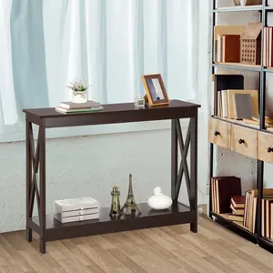 JupiterForce Console Table Brown Accent Side Stand Sofa Espresso Display Storage Shelf