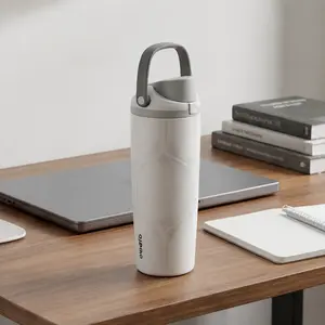 Owala FreeSip Insulated Stainless Steel Water Bottle White Gray Leakproof Travel Tumbler With Handle for Work Gym Travel